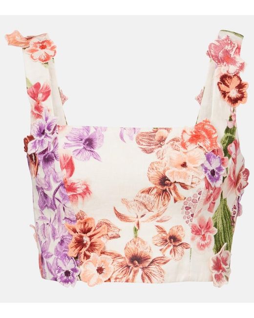 Agua Bendita Pink Cropped-Top Amanda Aus Leinen