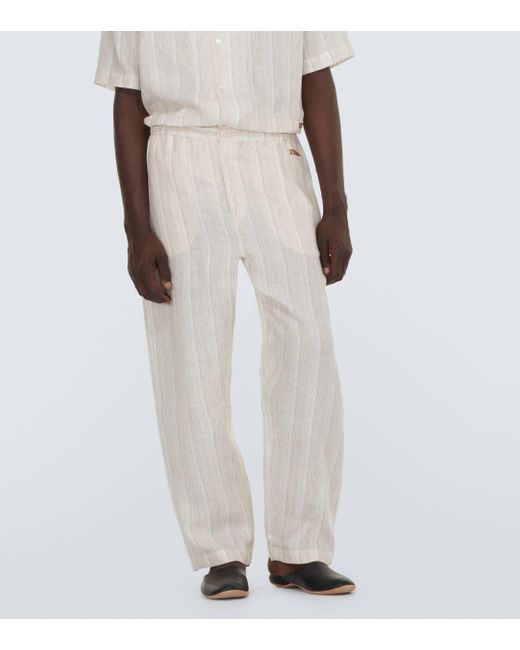 Zegna White Striped Linen Pajamas for men