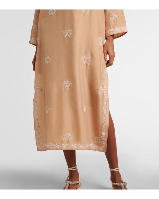 Juliet Dunn Natural Embroidered Silk Kaftan