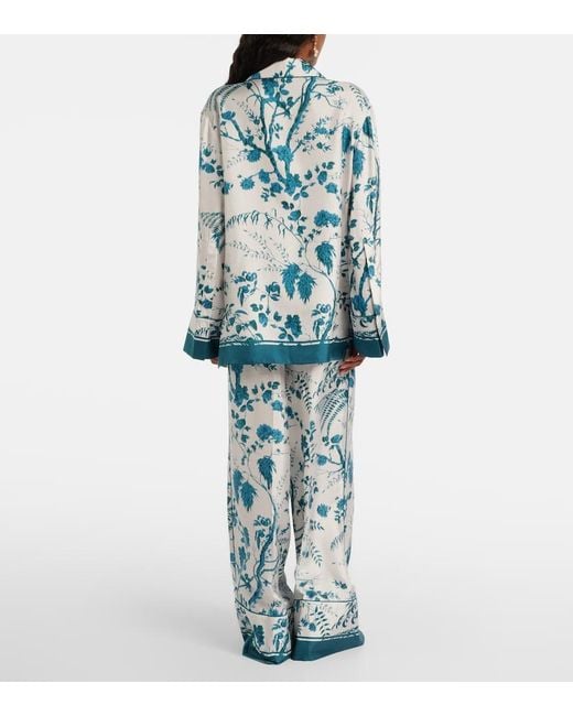 Erdem Blue Floral Silk Pajama Pants