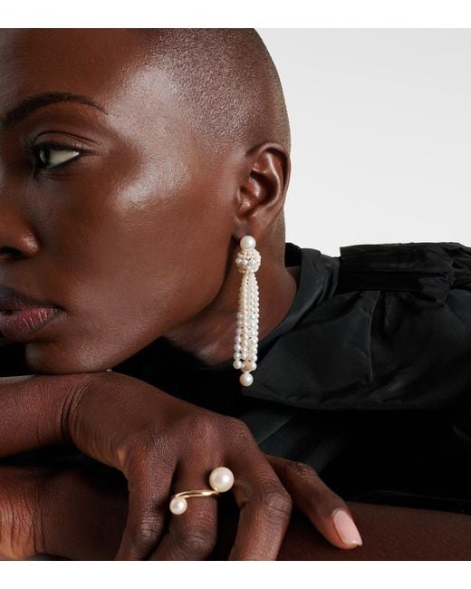 Sophie Bille Brahe White Colonna Grande 14Kt Earrings With Pearls