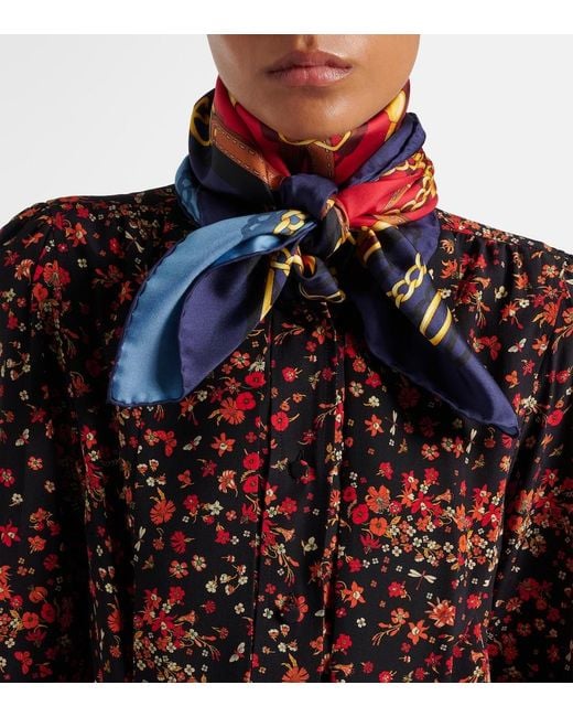 Gucci Red Printed Reversible Silk Twill Scarf