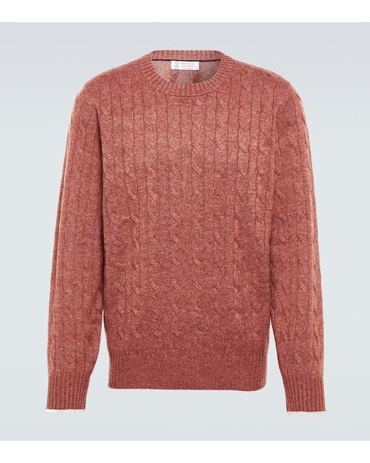 Brunello Cucinelli Red Cable-Knit Cashmere Sweater for men