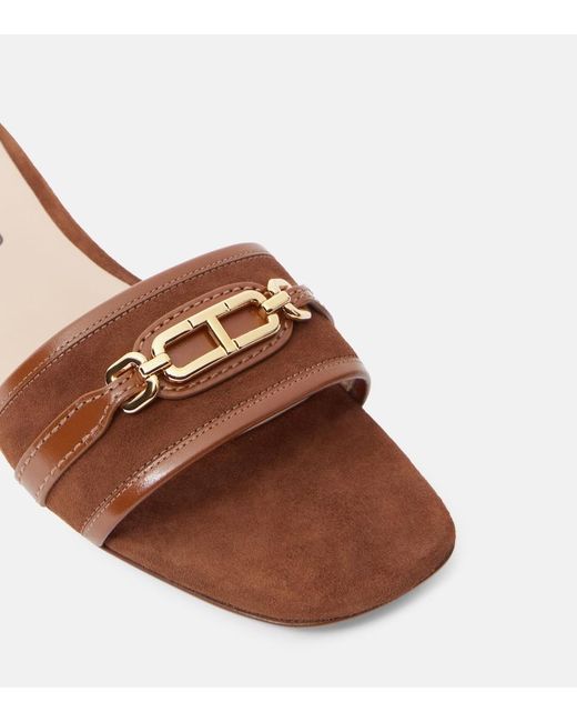 Tom Ford Brown Whitney Stadium T Leather Slides