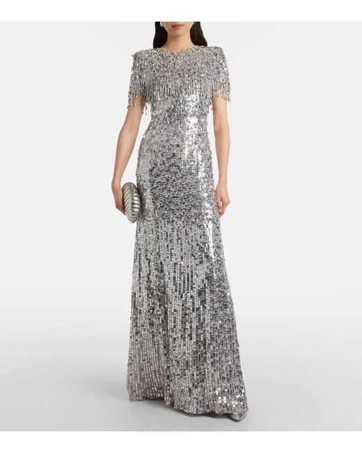 Jenny Packham Gray Eugenie Sequined Gown