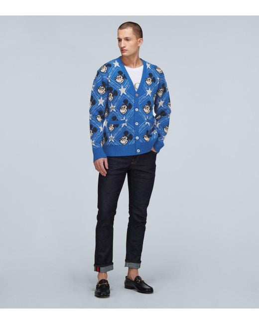 Gucci X Disney Mickey Jacquard Cardigan in Blue for Men | Lyst