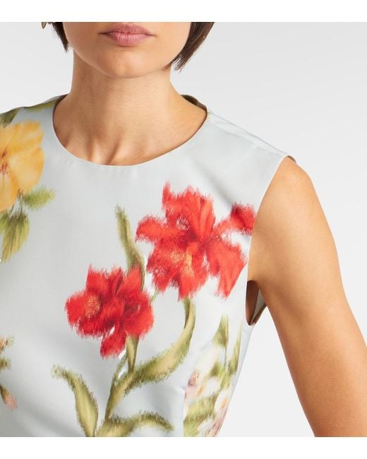 Oscar de la Renta White Belted Floral Faille Cocktail Dress