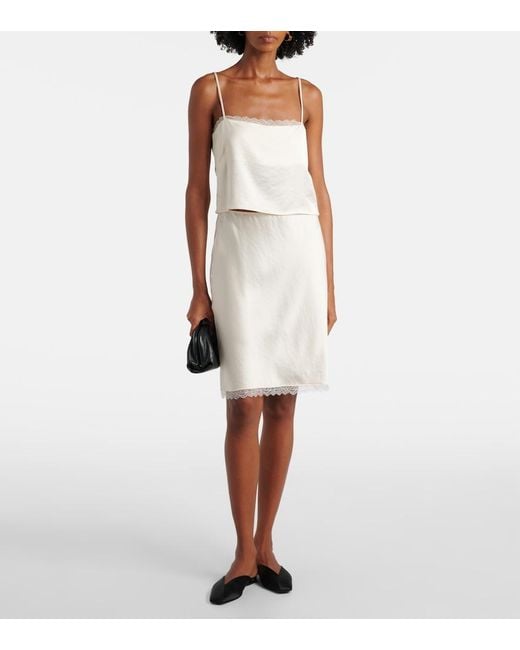 Leset White Barb Cropped Lace Satin Camisole