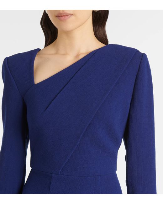 Roland Mouret Blue Wool Crepe Midi Dress