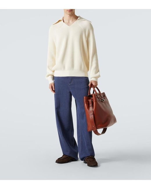 Bottega Veneta White Ribbed-Knit Cotton Polo Sweater for men