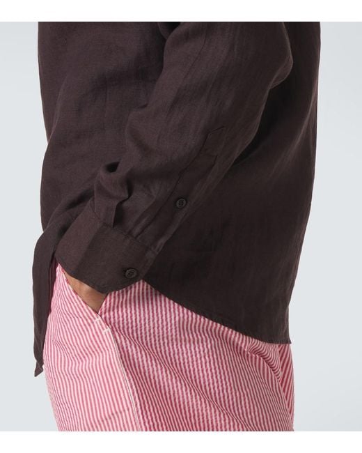 Frescobol Carioca Brown Antonio Linen Shirt for men