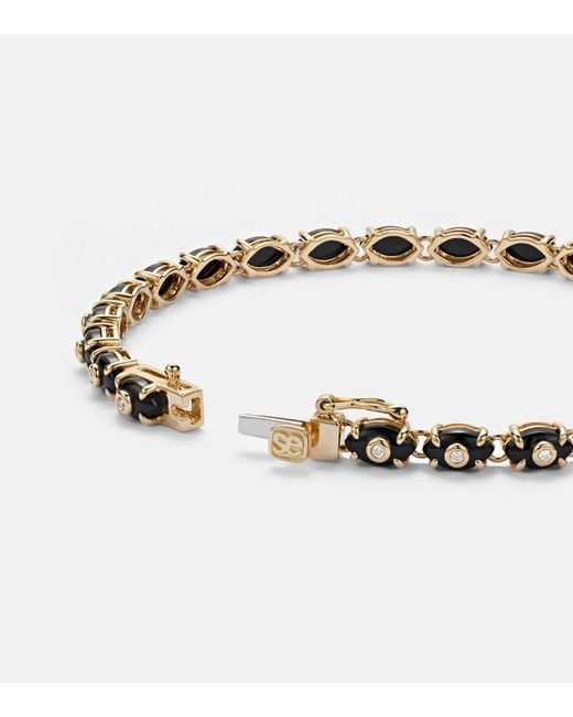 Sydney Evan Metallic Tiny Carved Stone 14Kt Bracelet With Onyx And Diamonds
