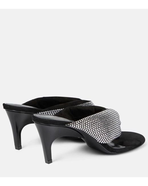 The Attico Black Rem Satin Crystal-Embellished Thong Sandals