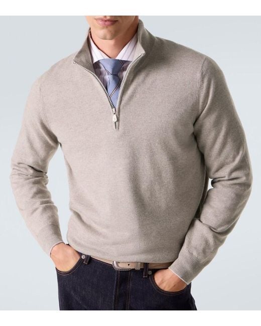 Pullover Con Mezza Zip di Brunello Cucinelli in Gray da Uomo
