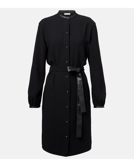 Vince Black Faux Leather-Trimmed Shirt Dress