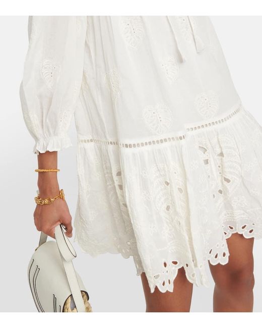 Vestido Corto Renee De Algodon Bordado Velvet de color White