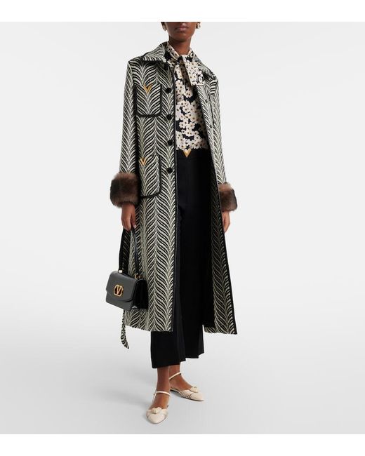 Valentino Gray Vgold Shearling-Trimmed Wool-Blend Coat