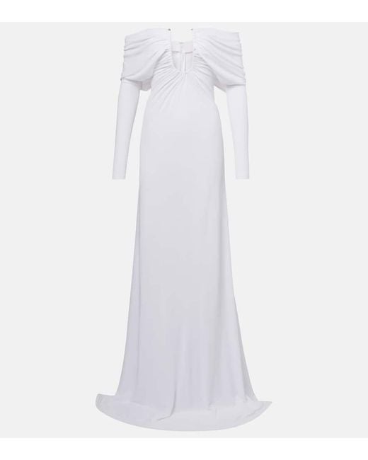Christopher Esber White Arched Palm Off-Shoulder Maxi Dress