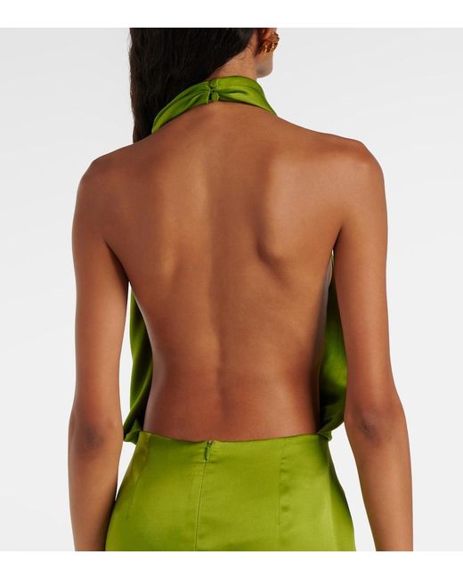 Magda Butrym Green Halterneck Silk Satin Midi Dress