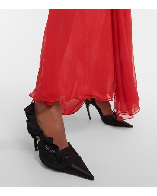Nensi Dojaka Black Ruffled Satin Slingback Pumps