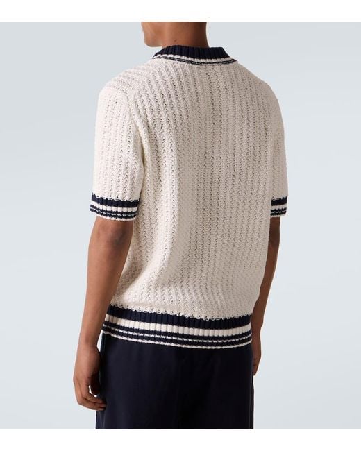 Orlebar Brown White Swift Crochet Striped Cotton Polo Shirt for men