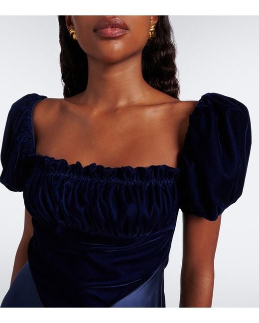 Rodarte Blue Ruched Silk Satin And Velvet Minidress