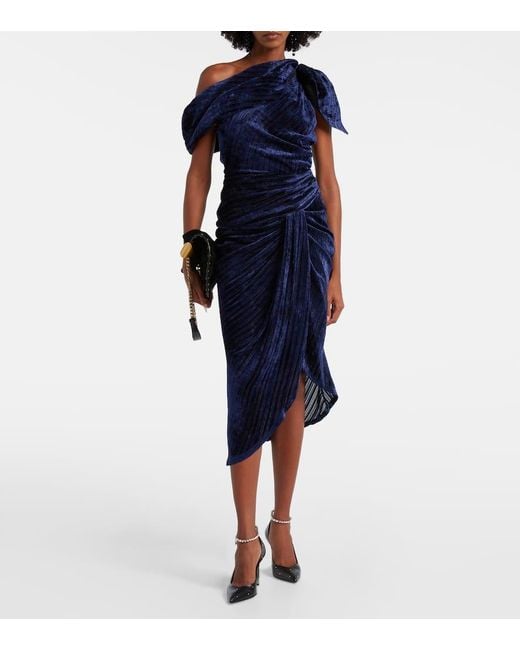 Isabel Marant Blue Cyane One-Shoulder Velvet Midi Dress