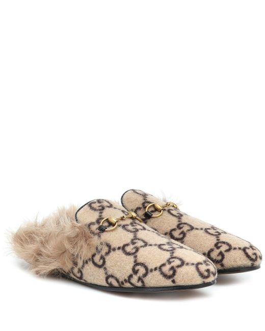 Gucci Natural Slippers Princetown mit Shearling