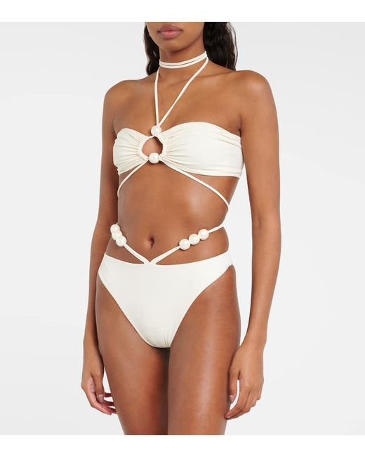Top de bikini bandeau con cuentas Magda Butrym de color White