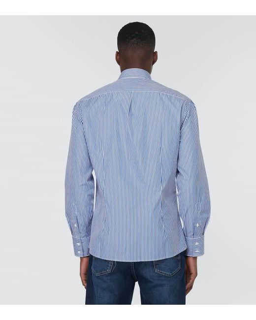 Camicia in cotone a righe di Brunello Cucinelli in Blue da Uomo