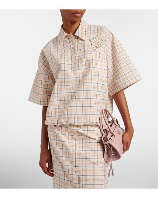 Prada Natural Checked Cotton Poplin Top