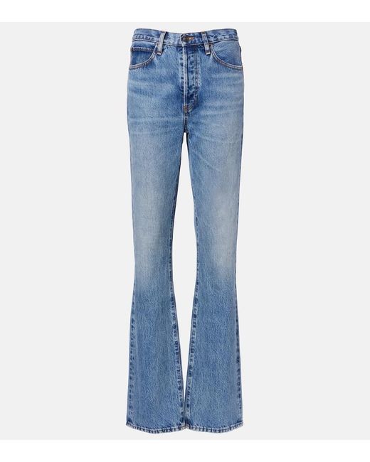 FRAME Blue Vertical High-Rise Straight Jeans