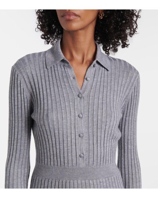 Gabriela Hearst Gray Ardor Ribbed-Knit Cashmere And Silk Polo Dress
