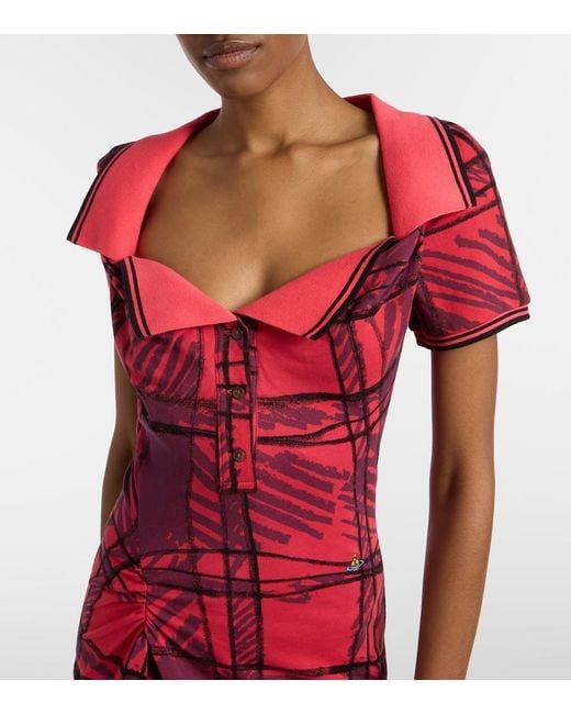 Vivienne Westwood Red Long Monday Checked Cotton Polo Dress