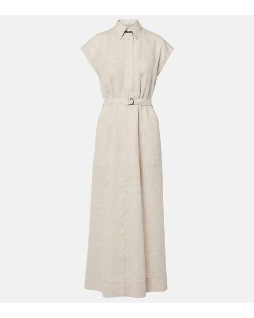 Brunello Cucinelli White Maxikleid Aus Leinen