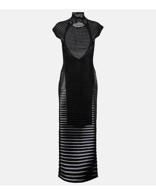 Alaïa Black Striped Crepe-Paneled Gown