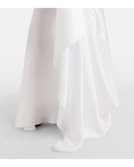 Ralph Lauren White Posie One-Shoulder Satin Gown