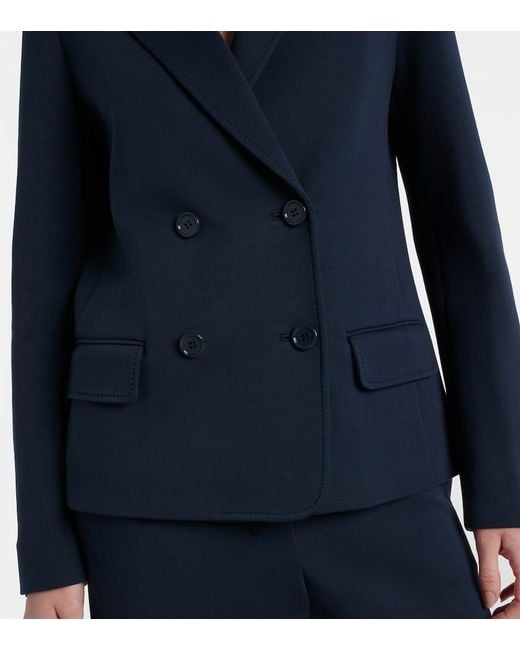 Max Mara Blue Badia Double-Breasted Cotton-Blend Blazer
