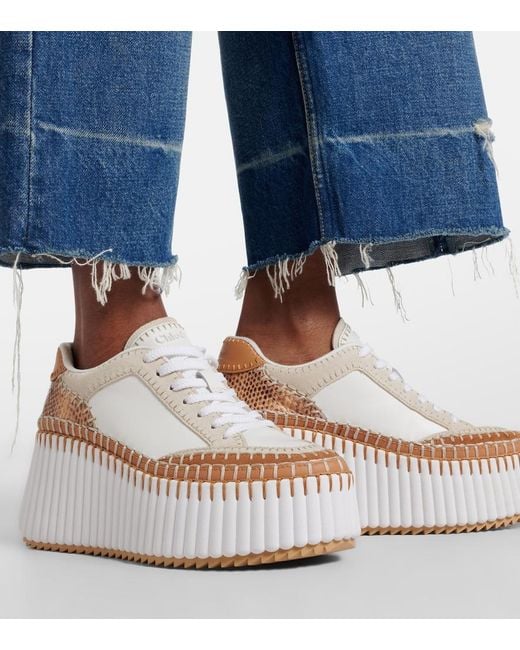 Chloé White Nama Leather-Trimmed Platform Sneakers