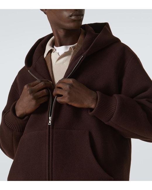 Auralee Brown Oversized Wool Pile Hoodie for men