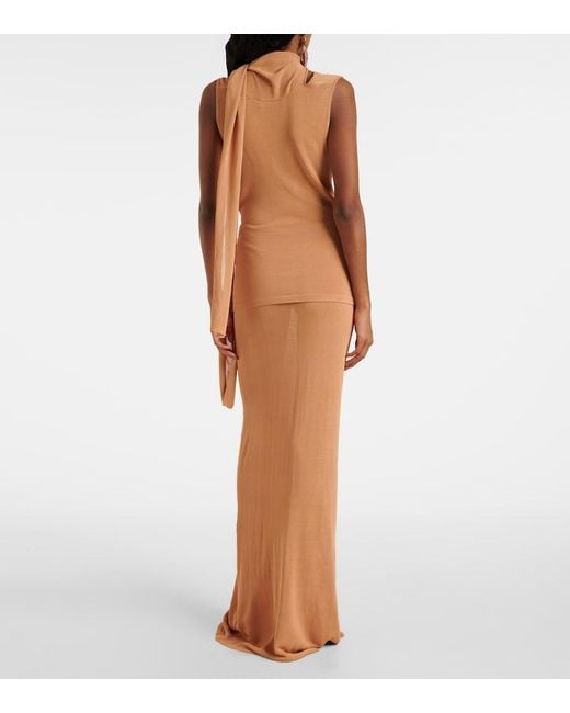 AYA MUSE Brown Draped Scarf-Detail Top