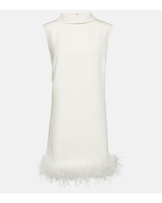 Rixo White Bridal Candice Feather-Trimmed Silk Minidress