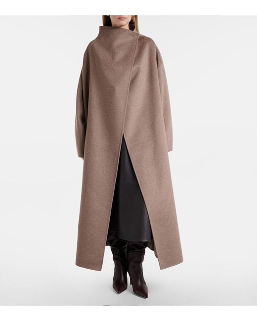 Frankie Shop Natural Leroy Wool-Blend Wrap Coat