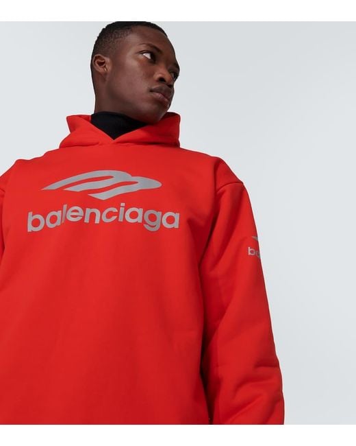 Balenciaga 3B Sports Icon Cotton Fleece Hoodie in Red for Men | Lyst
