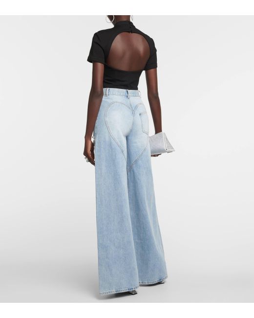 Area Blue Cutout Embellished High-rise Wide-leg Jeans