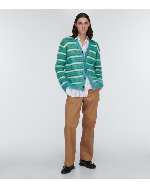 Marni Green Striped Mohair-Blend Cardigan for men