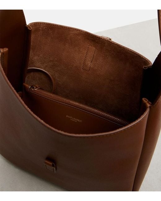 Saint Laurent Brown Le 5 A 7 Small Leather Tote Bag