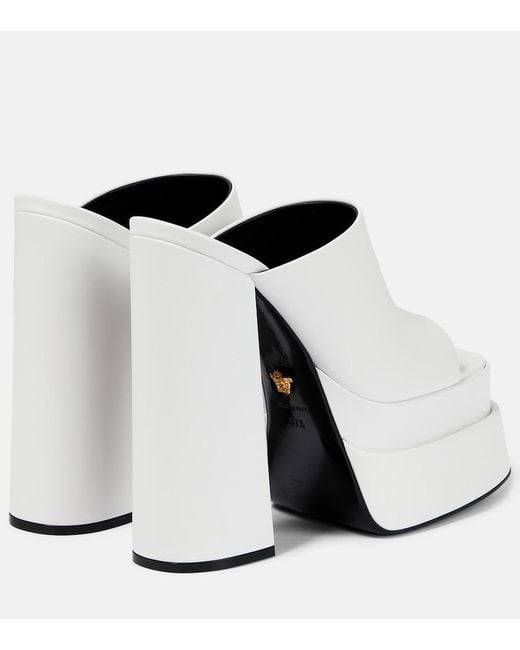 Versace White Leather Platform Mules