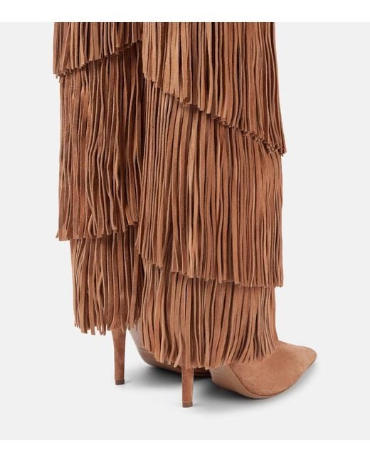 Paris Texas Brown Jessie 105 Fringed Suede Knee-High Boots