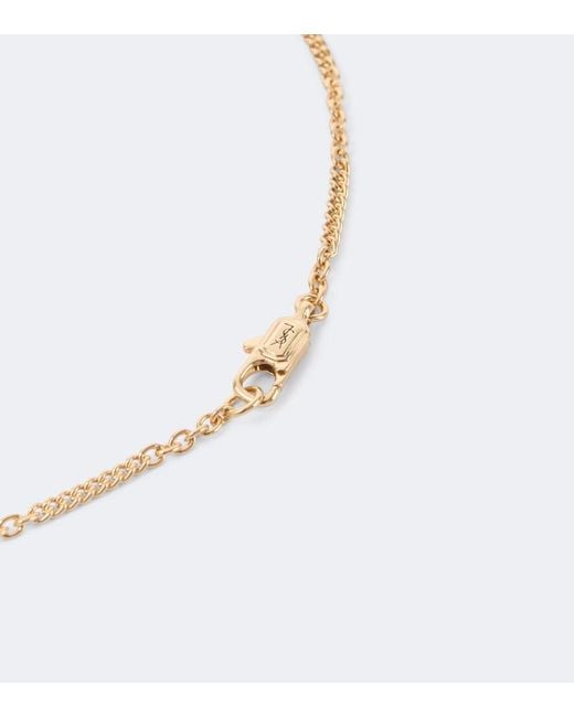 Saint Laurent White Cassandre Embellished Chain Necklace for men
